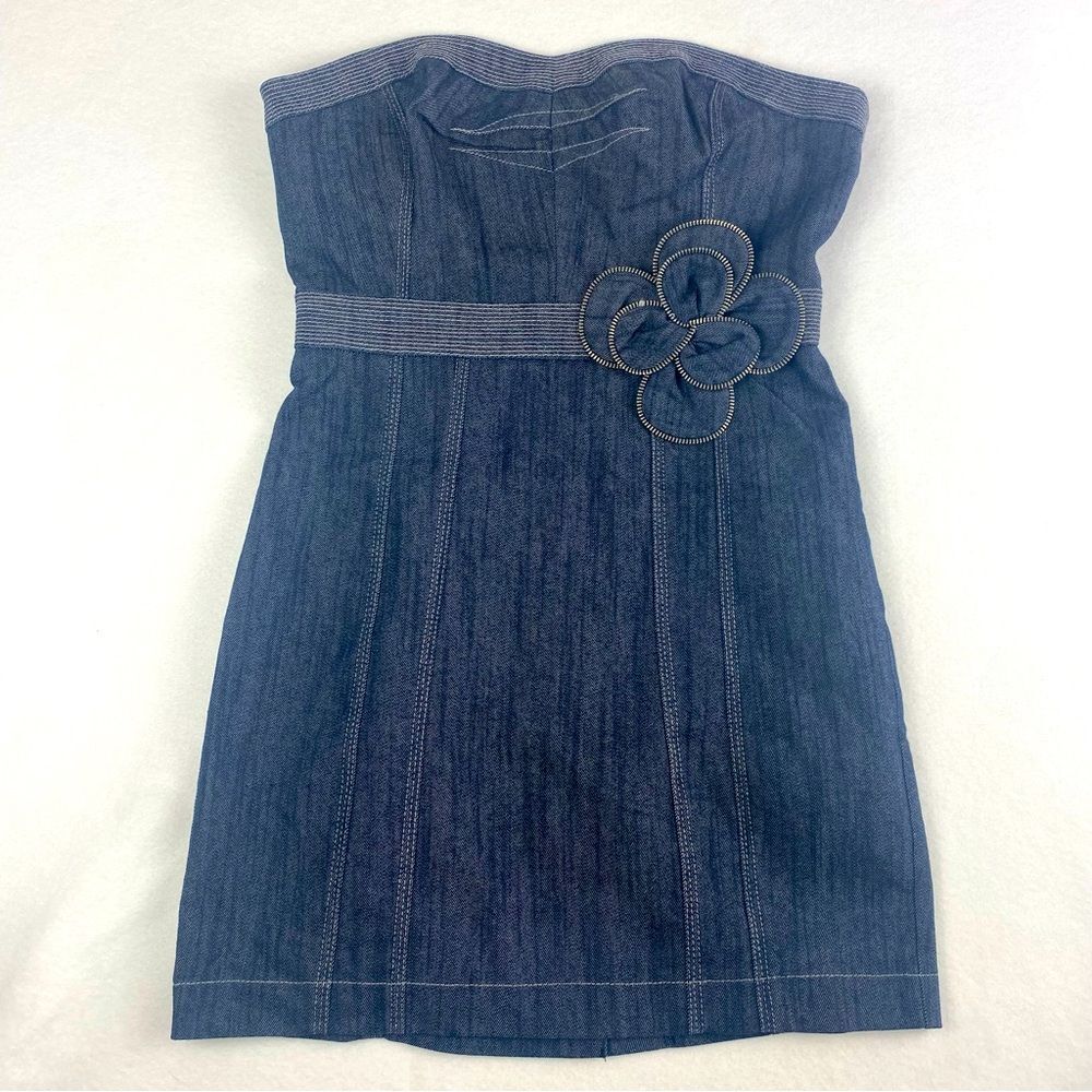 Y2K Womens Denim Strapless Mini Dress Zipper Lined Flower Size 6 Rodeo Festival‎
